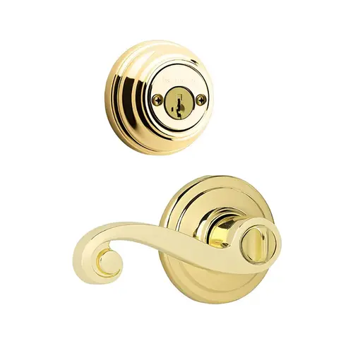 Kwikset 979LL-RH-3-SMT Lido Lever Interior Double Cylinder Handleset Trim Bright Polished Brass