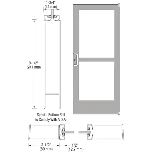 CRL-U.S. Aluminum CR41222L036 Bronze Black Anodized Standard Single 36" x 84" Series 400 Medium Stile Left Side Latch Offset Pivot Entrance Door for Surface Mount Door Closer