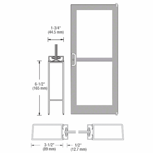 Clear Anodized 400 Series Medium Stile (RHR) HRSO Single 3'0 x 7'0 Offset Hung with Pivots for Surf Mount Closer Complete Panic Door for 1" Glass with Standard MS Lock and Bottom Rail