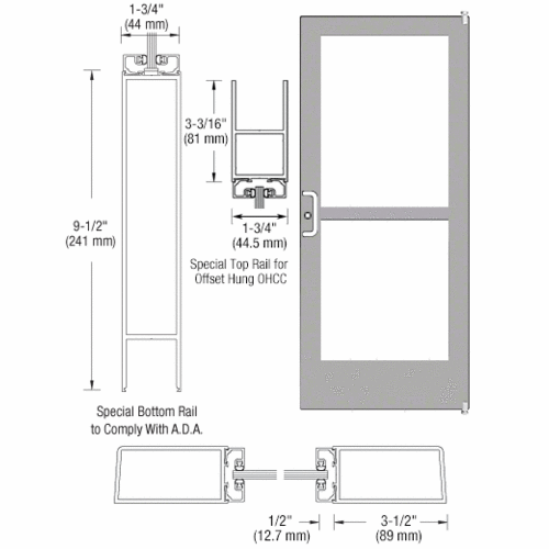 Class I Clear Anodized Custom Single Series 400 Medium Stile Offset Pivot Entrance Door With Panic for Overhead Concealed Door Closer