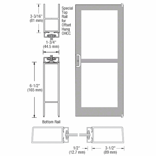 Class I Clear Anodized Custom Single Series 400 Medium Stile Offset Pivot Entrance Door For Panic and Overhead Concealed Door Closer