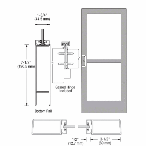 Class I Clear Anodized Custom Single Door Series 400 Medium Stile Offset Hung Geared Hinge With Panic for Surface Mount Door Closer