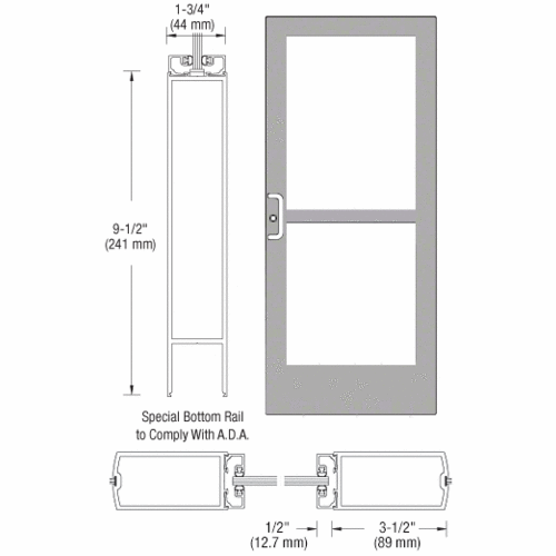 Class I Clear Anodized Custom Single Series 400 Medium Stile Center Pivot Entrance Door With Panic for Overhead Concealed Door Closer