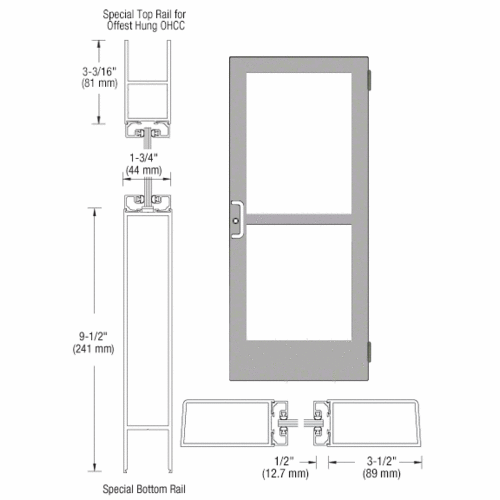 Class I Clear Anodized Custom Single Series 400 Medium Stile Butt Hinged Entrance Door With Panic for Overhead Concealed Door Closer