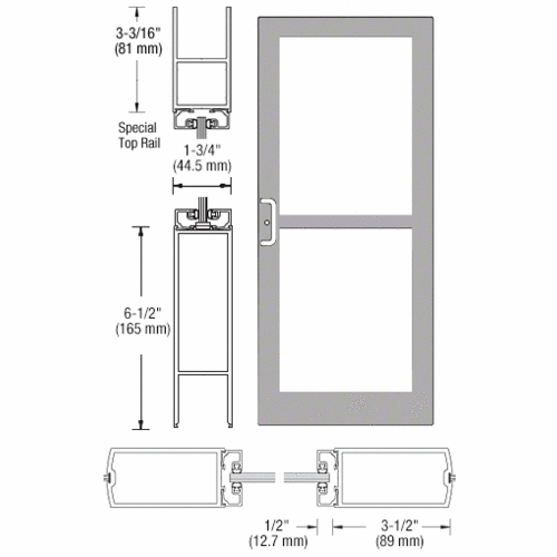 CRL-U.S. Aluminum DZ41711 Clear Anodized Custom Single Series 400 Medium Stile Center Pivot Entrance Door For Panic and Overhead Concealed Door Closer