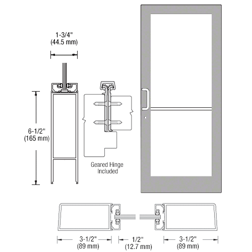 CRL-U.S. Aluminum DC41811 Clear Anodized Custom Single Series 400 Medium Stile Geared Hinge Entrance Door for Surface Mount Door Closer