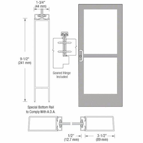 Class I Clear Anodized Custom Single Series 400 Medium Stile Geared Hinge Entrance Door With Panic for Surface Mount Door Closer