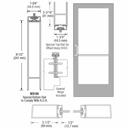 Class I Clear Anodized Custom Single Series 400 Medium Stile Offset Hung Geared Hinge Entrance Door for Overhead Concealed Door Closer