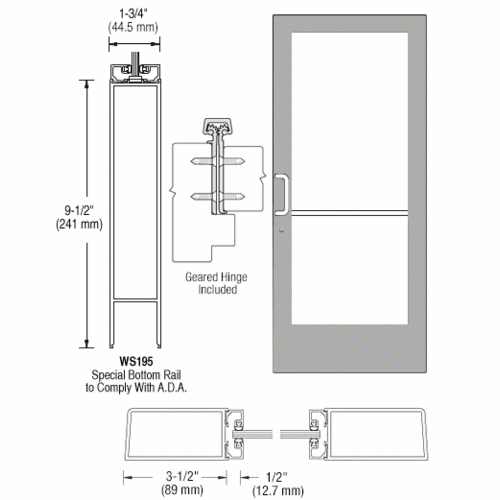 Class I Clear Anodized Custom Single Series 400 Medium Stile Offset Hung Geared Hinge Entrance Door for Surface Mount Closer