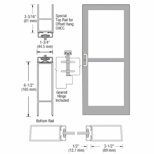 Class I Clear Anodized Custom Single Series 400 Medium Stile Offset Hung Geared Hinge Entrance Door For Panic and Overhead Concealed Door Closer