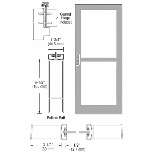CRL-U.S. Aluminum DZ41811 Clear Anodized Custom Single Series 400 Medium Stile Offset Hung Geared Hinge Entrance Door For Panic and Surface Mount Door Closer