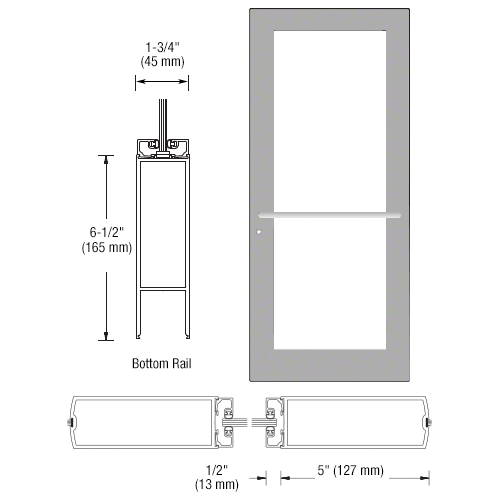 Clear Anodized 550 Series Wide Stile (RHR) HRSO Single 3'0 x 7'0 Center Hung for OHCC w/Standard Push Bars Complete Door Std. MS Lock & Bottom Rail