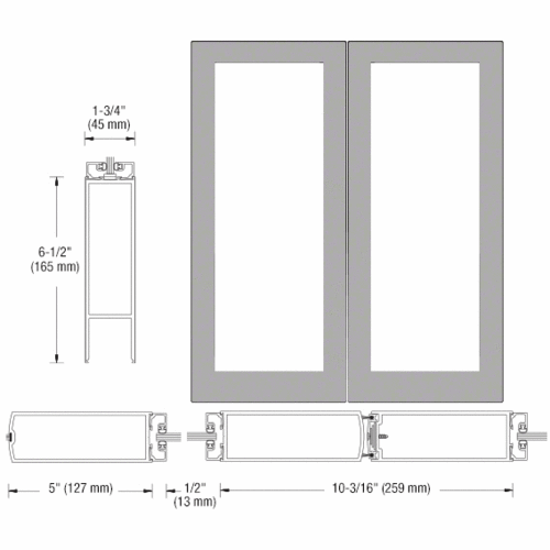 Class I Clear Anodized Custom Size Blank Pair 550 Wide Center Stile Entrance Doors- No Prep