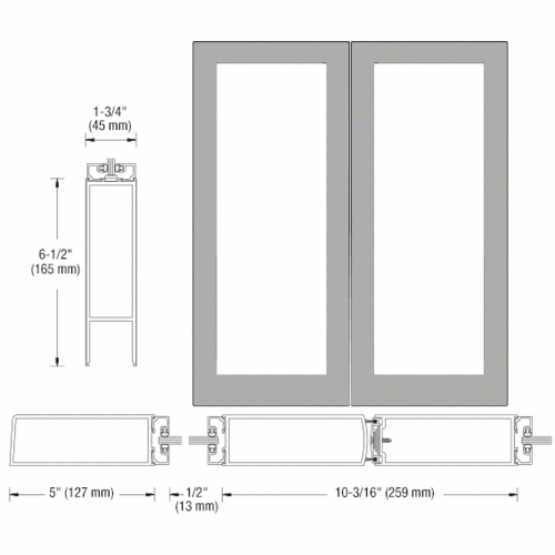 Class I Clear Anodized Custom Size Blank Pair 550 Wide Offset Stile Entrance Doors- No Prep