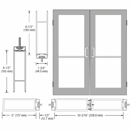 Class I Clear Anodized Custom Size Pair Series 550 Wide Stile Butt Hinge Entrance Door for Overhead Concealed Door Closers