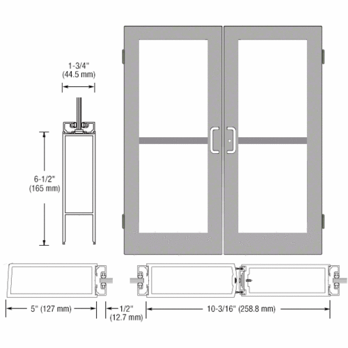 Class I Clear Anodized Custom Size Pair Series 550 Wide Stile Butt Hinge Entrance Door For Panics and Surface Mount Door Closers