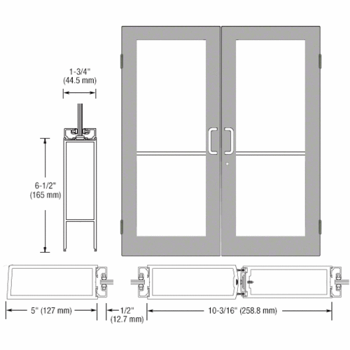 Class I Clear Anodized Custom Size Pair Series 550 Wide Stile Butt Hinge Entrance Doors for Surface Mount Door Closers