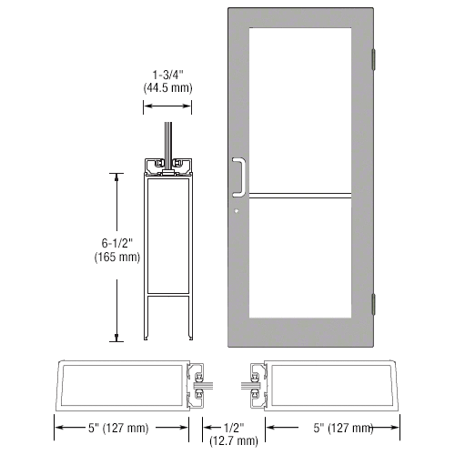 Clear Anodized 550 Series Wide Stile (RHR) HRSO Single 3'0 x 7'0 Offset Hung with Butt Hinges for Surf Mount Closer Complete Door Std. MS Lock & Bottom Rail