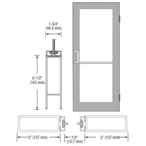 CRL-U.S. Aluminum 1DC51511L036 Clear Anodized 550 Series Wide Stile (RHR) HRSO Single 3'0 x 7'0 Offset Hung with Butt Hinges for Surf Mount Closer Complete Door for 1" Glass with Standard MS Lock and Bottom Rail