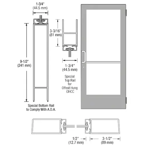 CRL-U.S. Aluminum CD41411L036105 Clear Anodized Single 36" x 84" Series 400 Medium Stile Left Side Latch Butt Hinged Entrance Door for Overhead Concealed Door Closer