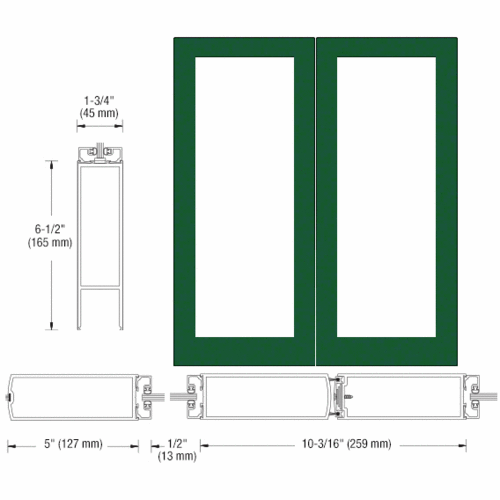 Class II Clear Anodized Custom Size Blank Pair 550 Wide Center Stile Entrance Doors - No Prep