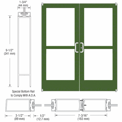 Custom Anodized Custom Pair Series 400 Medium Stile Offset Pivot Entrance Doors With Panics for Surface Mount Door Closers