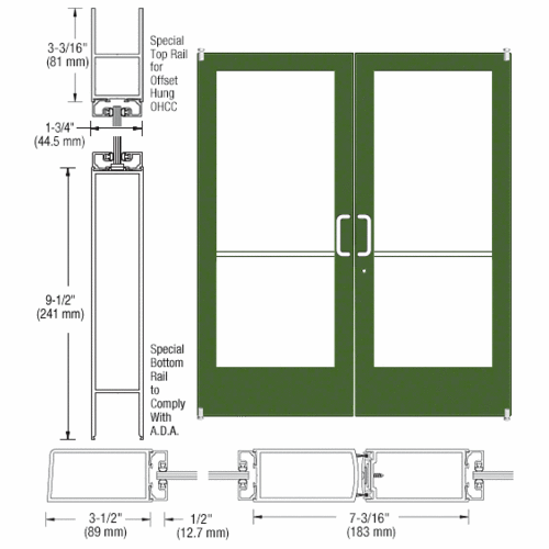 Custom Anodized Custom Pair Series 400 Medium Stile Offset Pivot Entrance Doors for Overhead Concealed Door Closers