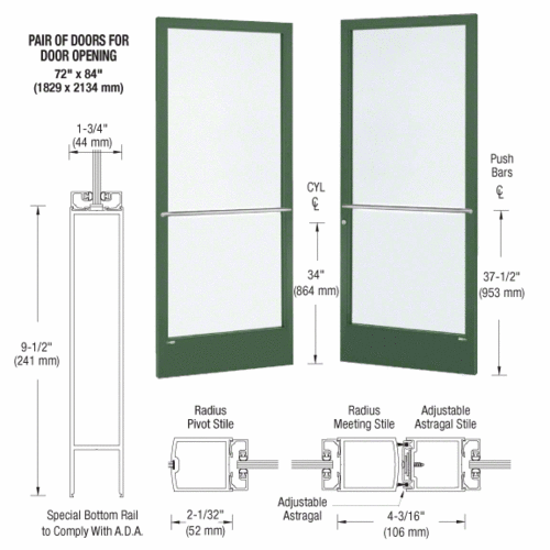 Custom Anodized Custom Pair Series 250 Narrow Stile Center Pivot Entrance Doors for Overhead Concealed Door Closers