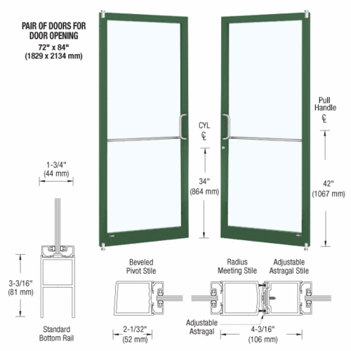 Custom Anodized Custom Pair Series 250 Narrow Stile Offset Pivot Entrance Doors for Surface Mount Door Closers