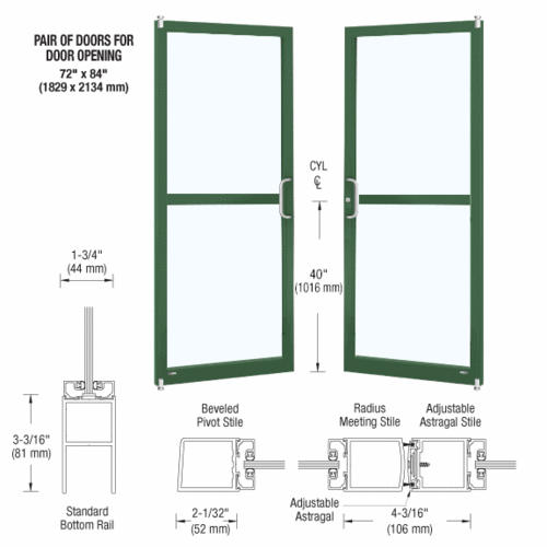 Custom Anodized Custom Pair Series 250 Narrow Stile Offset Pivot Entrance Doors For Panics for Surface Mount Door Closers