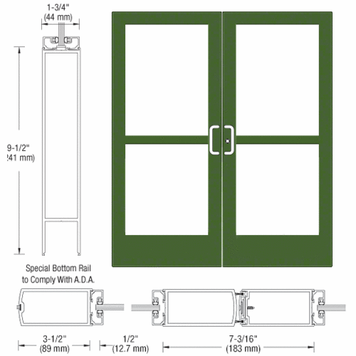 Custom Anodized Custom Pair Series 400 Medium Stile Center Pivot Entrance Doors With Panics for Overhead Concealed Door Closers
