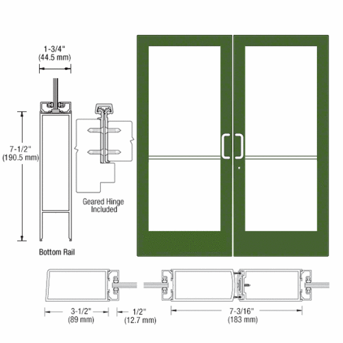 Custom Anodized Custom Pair Series 400 Medium Stile Geared Hinge Entrance Door for Surface Mount Door Closers