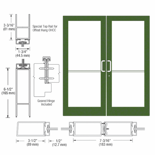 Custom Anodized Custom Pair Series 400 Medium Stile Geared Hinge Entrance Doors for Overhead Concealed Door Closers