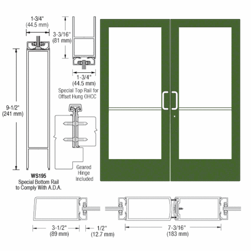 Custom Anodized Custom Pair Series 400 Medium Stile Offset Hung Geared Hinge Entrance Doors for Overhead Concealed Door Closers