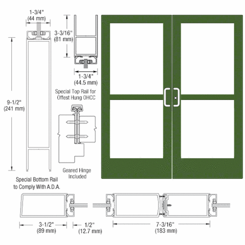 Custom Anodized Custom Pair Series 400 Medium Stile Geared Hinge Entrance Doors With Panics for Overhead Concealed Door Closers