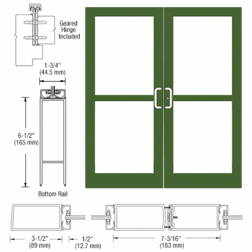 Custom Anodized Custom Pair Series 400 Medium Stile Offset Hung Geared Hinge Entrance Doors for Panics and Surface Mount Door Closers
