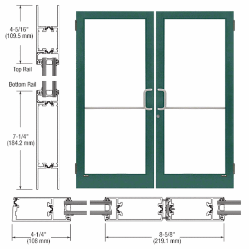 Custom Anodized Custom Pair Series 400T Thermal Medium Stile Butt Hinge Entrance Doors for Surface Mount Door Closers