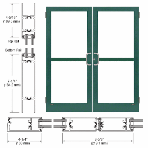 Custom Anodized Custom Pair Series 400T Thermal Medium Stile Butt Hinge Entrance Doors with Panics for Surface Mount Door Closers