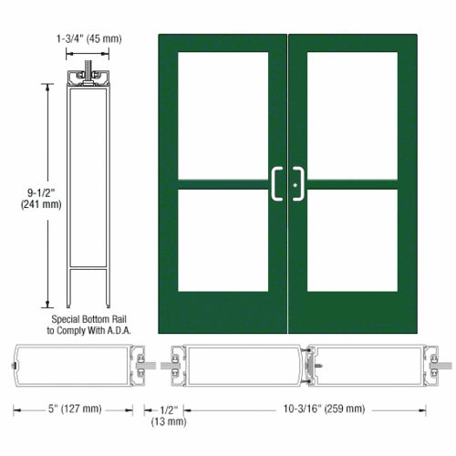 Custom Anodized Custom Pair Series 550 Wide Stile Center Pivot Entrance Doors With Panics for Overhead Concealed Door Closers