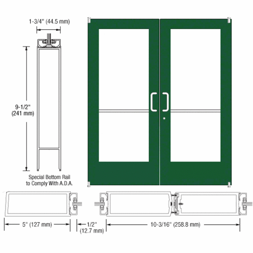 Custom Anodized Custom Pair Series 550 Wide Stile Offset Pivot Entrance Doors for Surface Mount Door Closers