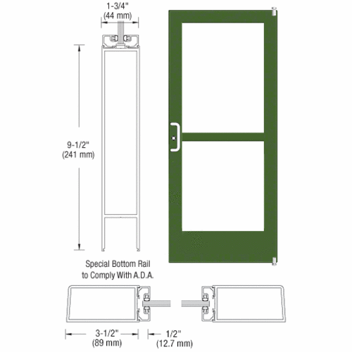 Custom Anodized Custom Single Series 400 Medium Stile Offset Pivot Entrance Door With Panic for Surface Mount Door Closer