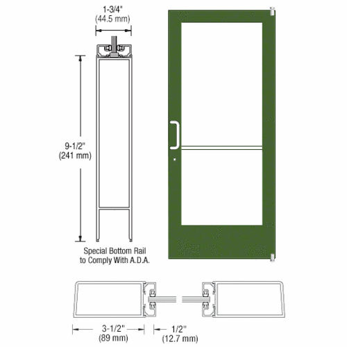 Custom Anodized Custom Single Series 400 Medium Stile Offset Pivot Entrance Door for Surface Mount Door Closer