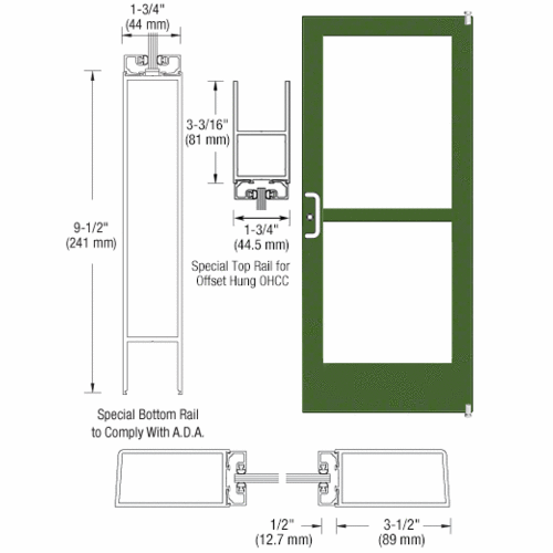 Custom Anodized Custom Single Series 400 Medium Stile Offset Pivot Entrance Door With Panic for Overhead Concealed Door Closer