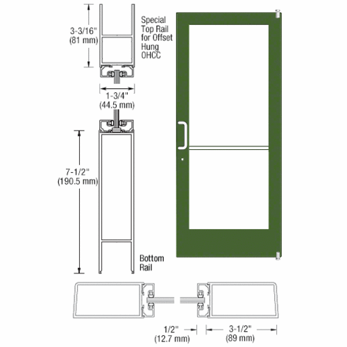 Custom Anodized Custom Single Series 400 Medium Stile Offset Pivot Entrance Door for Overhead Concealed Door Closer
