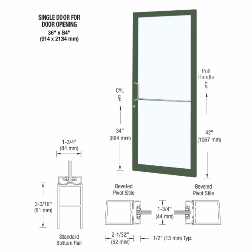 Custom Anodized Custom Single Series 250 Narrow Stile Geared Hinge Entrance Door for Surface Mount Door Closer