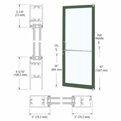 Custom Anodized Custom Single Series 250T Narrow Stile Offset Pivot Thermal Entrance Door for Surface Mount Door Closer