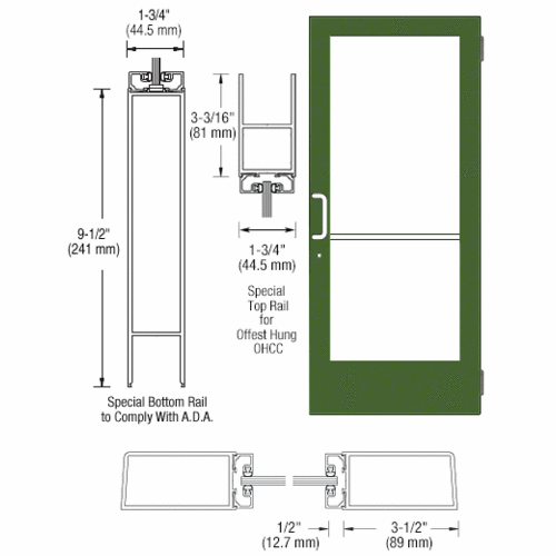 Custom Anodized Custom Single Series 400 Medium Stile Butt Hinged Entrance Door for Overhead Concealed Door Closer