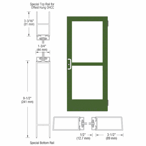 Custom Anodized Custom Single Series 400 Medium Stile Butt Hinged Entrance Door With Panic for Overhead Concealed Door Closer