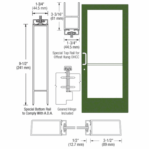 Custom Anodized Custom Single Series 400 Medium Stile Geared Hinge Entrance Door for Overhead Concealed Door Closer