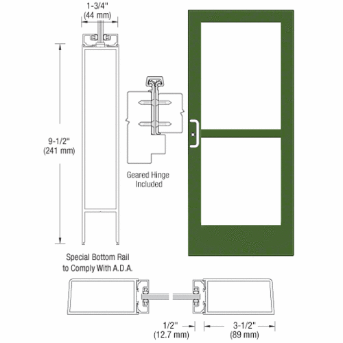 Custom Anodized Custom Single Series 400 Medium Stile Geared Hinge Entrance Door With Panic for Surface Mount Door Closer